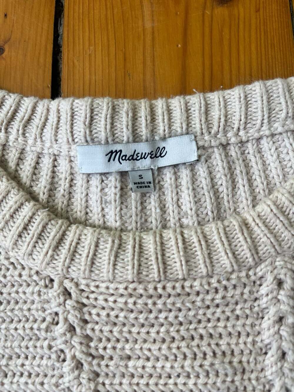 Madewell Women's Cream Textured Cable Knit Crewneck Sweater Small - Picture 2 of 7